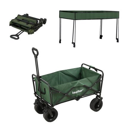 Összecsukható prémium kerti strandkocsi tetővel zöld