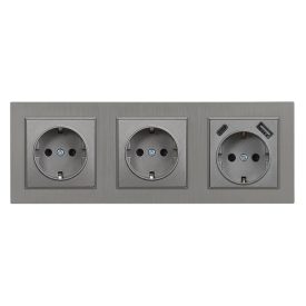   Nova III kettő dugalj USB csatlakozóval szürke szálcsiszolt kerettel