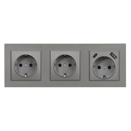 Nova III kettő dugalj USB csatlakozóval szürke szálcsiszolt kerettel