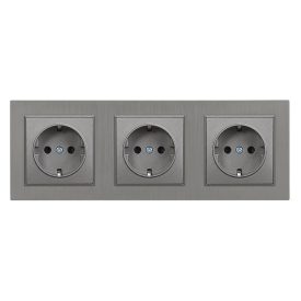 Nova III földelt dugalj  szürke szálcsiszolt kerettel